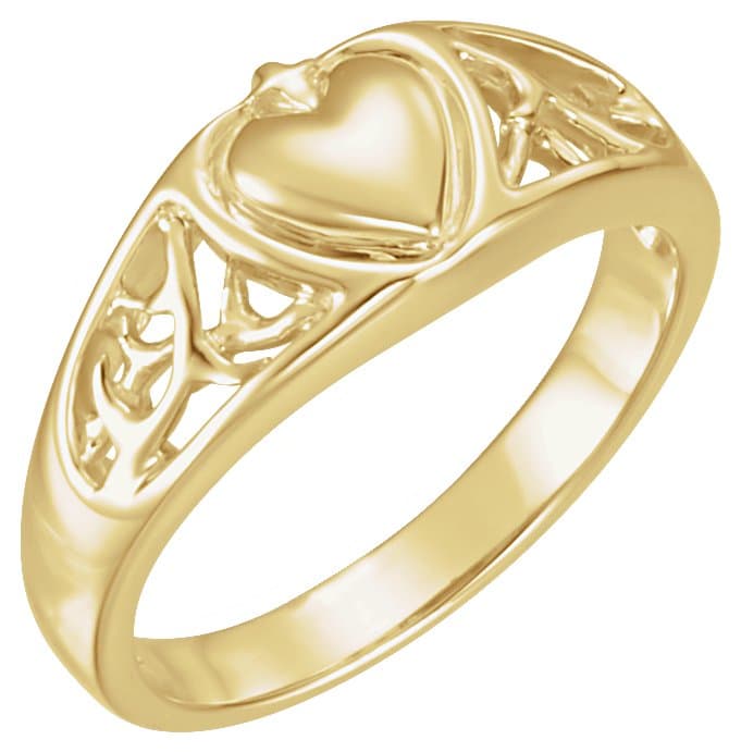 14K White Heart Ring
