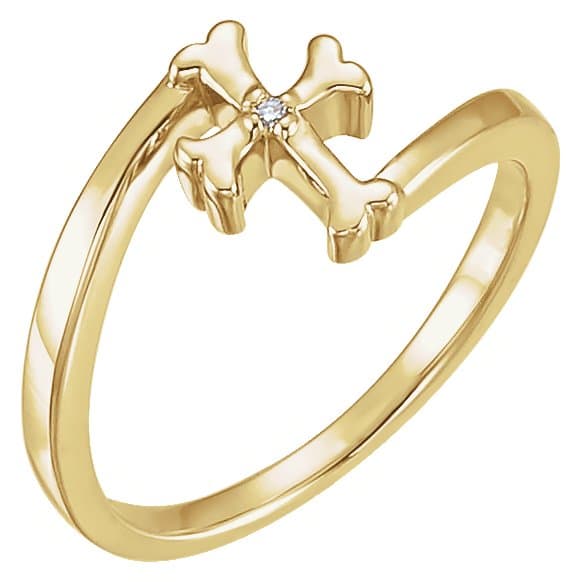 14K Yellow .005 CT Natural Diamond Youth Cross Ring