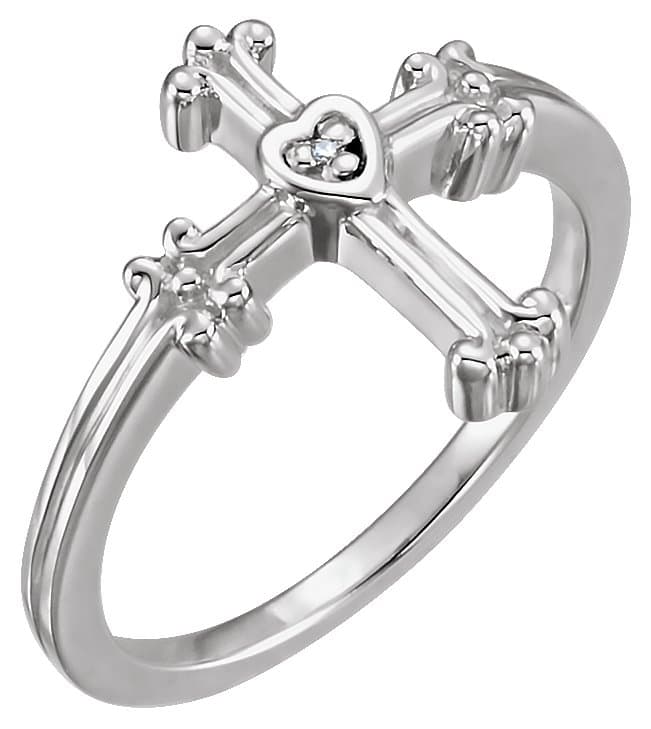 14K White .005 CTW Natural Diamond Cross Ring