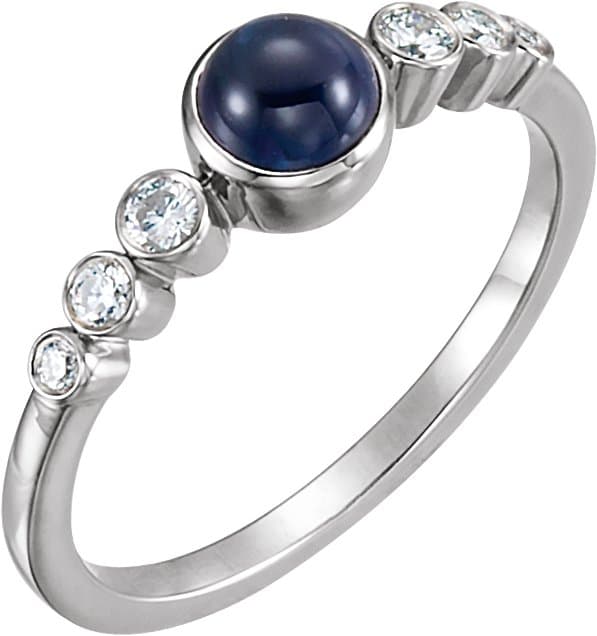 14K Rose Natural Blue Sapphire & 1/6 CTW Natural Diamond Bezel-Set Ring