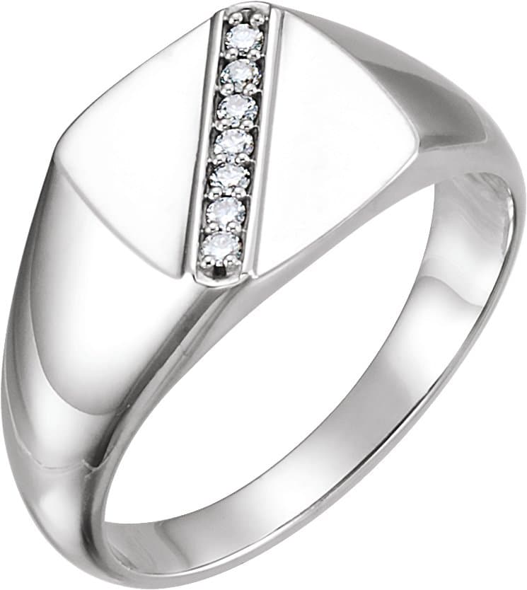 14K White 1/10 CTW Natural Diamond 12 mm Square Signet Ring