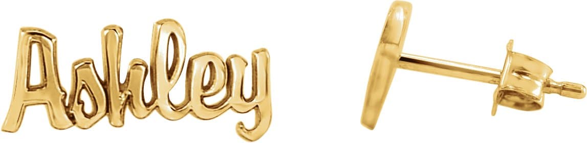 10K White Gold Script Nameplate Earrings