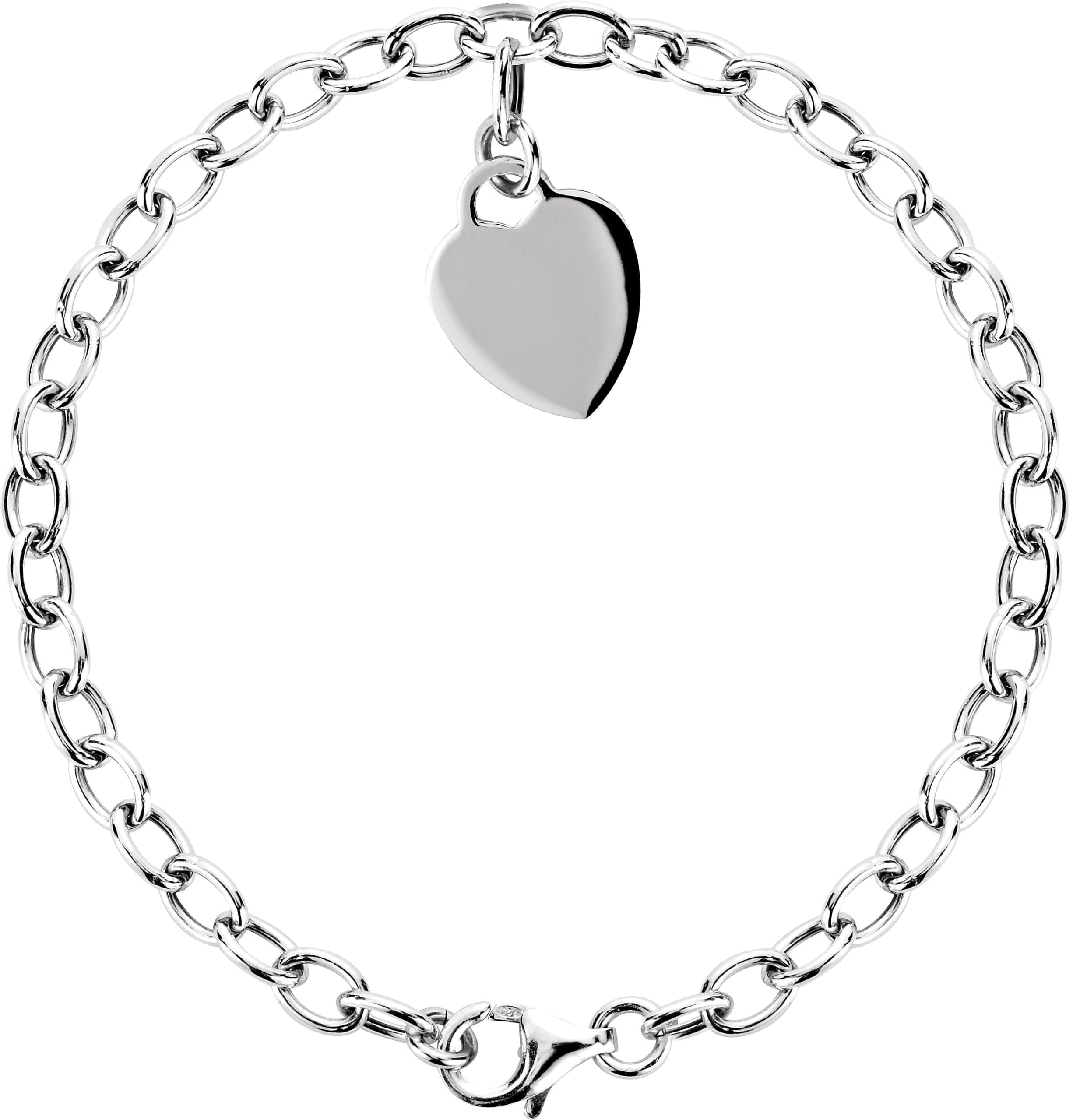 Sterling Silver Heart Charm 7.5" Bracelet