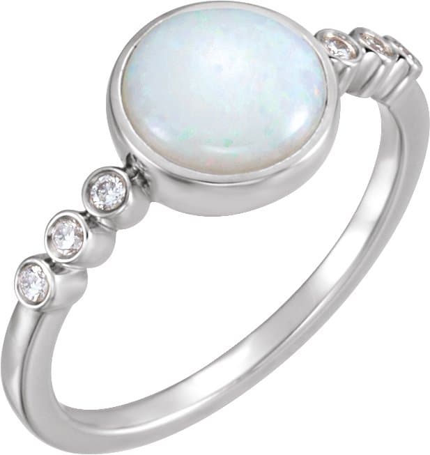 14K Rose Natural White Opal & 1/10 CTW Natural Diamond Ring
