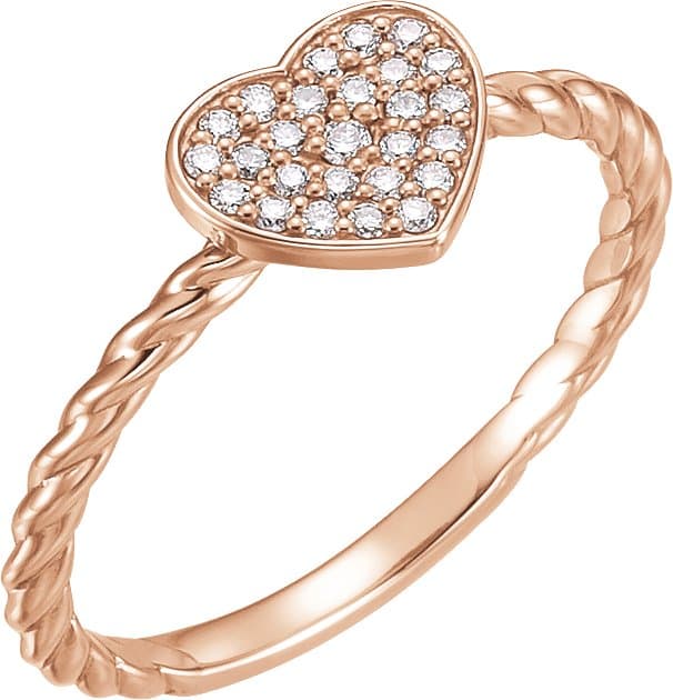 14K Rose 1/8 CTW Natural Diamond Heart Rope Ring