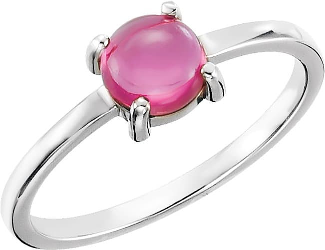 14K White 6 mm Round Natural Pink Tourmaline Cabochon Ring