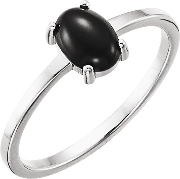14K Rose 10 mm Round Natural Black Onyx Cabochon Ring
