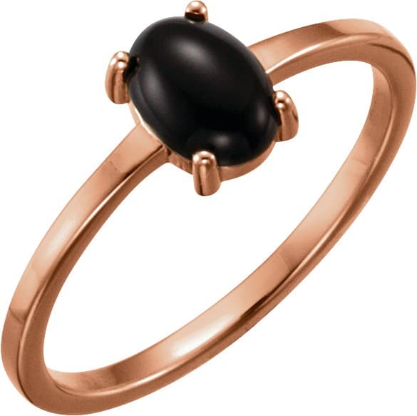 14K Rose 10 mm Round Natural Black Onyx Cabochon Ring