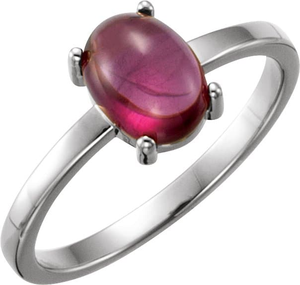 14K White 8x6 mm Oval Natural Rhodolite Garnet Cabochon Ring