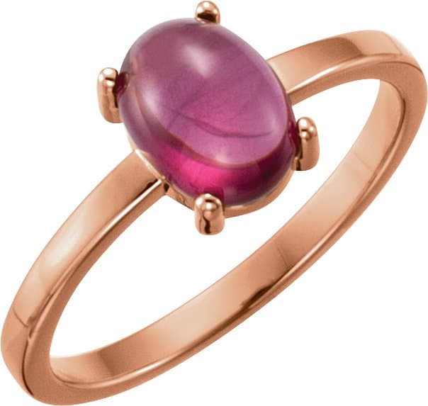 14K Rose 8x6 mm Oval Natural Rhodolite Garnet Cabochon Ring