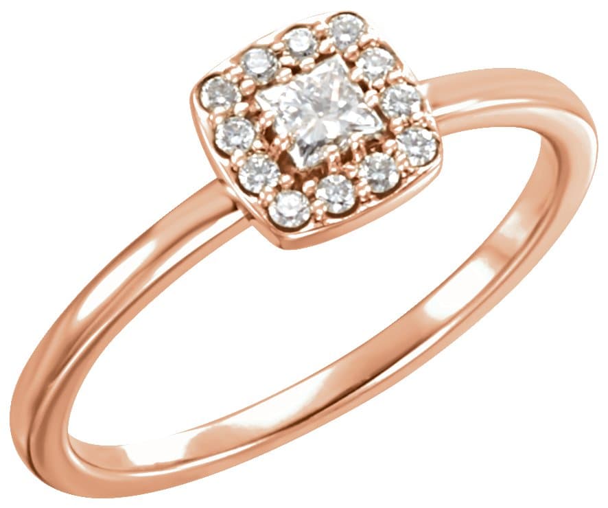 14K Rose 1/4 CTW Natural Diamond Halo-Style Stackable Ring