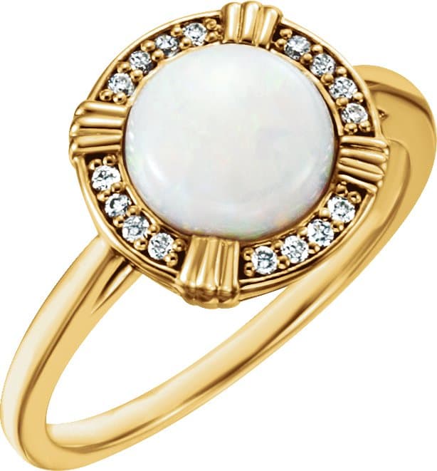 14K Rose Natural White Opal & .08 CTW Natural Diamond Ring