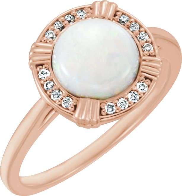 14K Rose Natural White Opal & .08 CTW Natural Diamond Ring