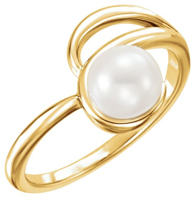 14K White Cultured White Freshwater Pearl Ring
