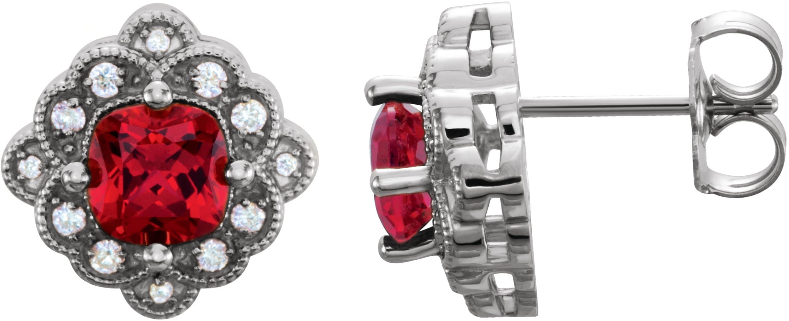 14K Rose Lab-Grown Ruby & .08 CTW Natural Diamond Earrings
