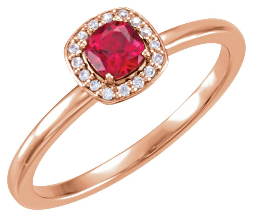 14K Rose Lab-Grown Ruby & .04 CTW Natural Diamond Halo-Style Ring