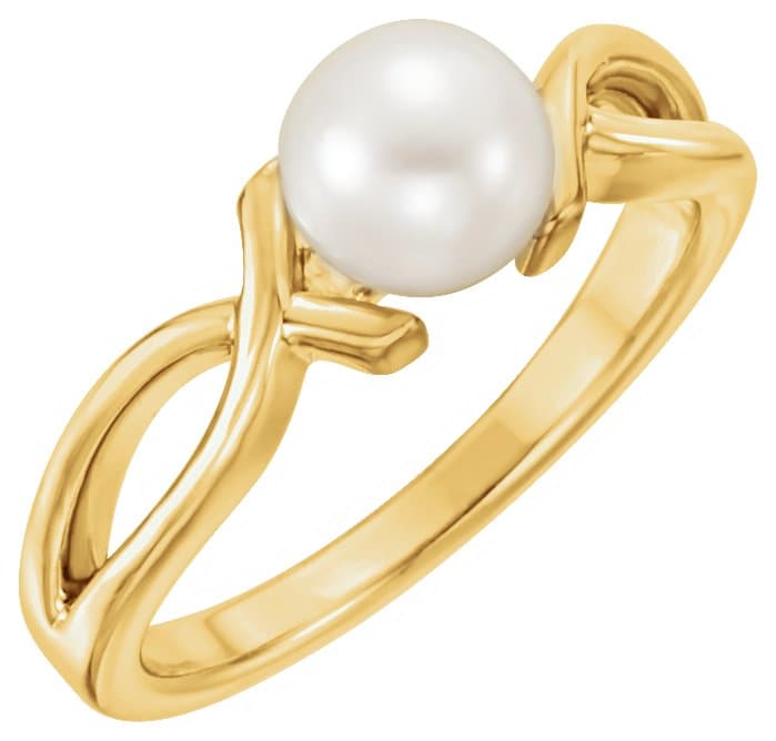 14K White 6.5-7.0 mm Cultured White Freshwater Pearl Ring