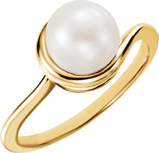 14K White Cultured White Freshwater Pearl Ring