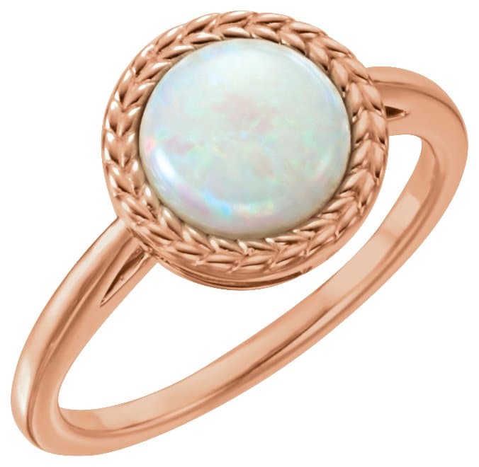 14K Rose Natural White Opal Ring