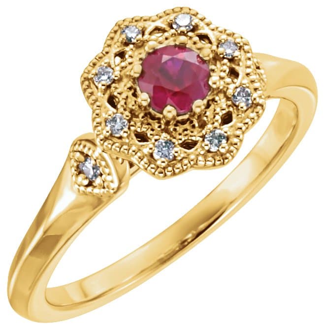 14K Rose Natural Ruby & 1/10 CTW Natural Diamond Ring