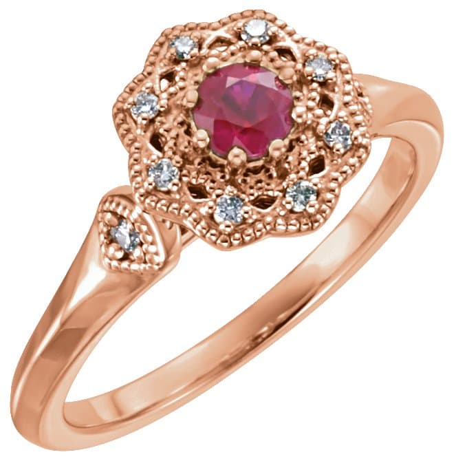 14K Rose Natural Ruby & 1/10 CTW Natural Diamond Ring