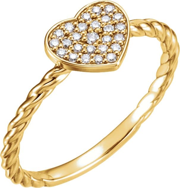 14K Rose 1/8 CTW Natural Diamond Heart Rope Ring