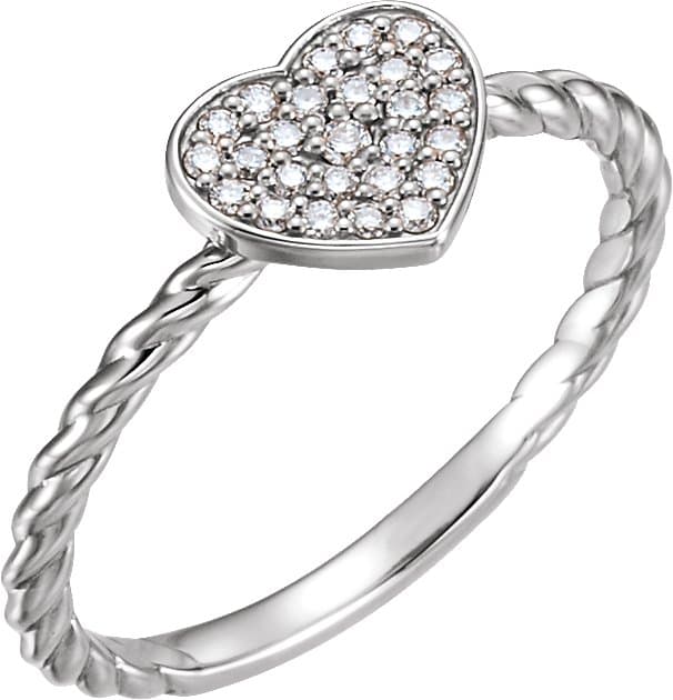 14K Rose 1/8 CTW Natural Diamond Heart Rope Ring