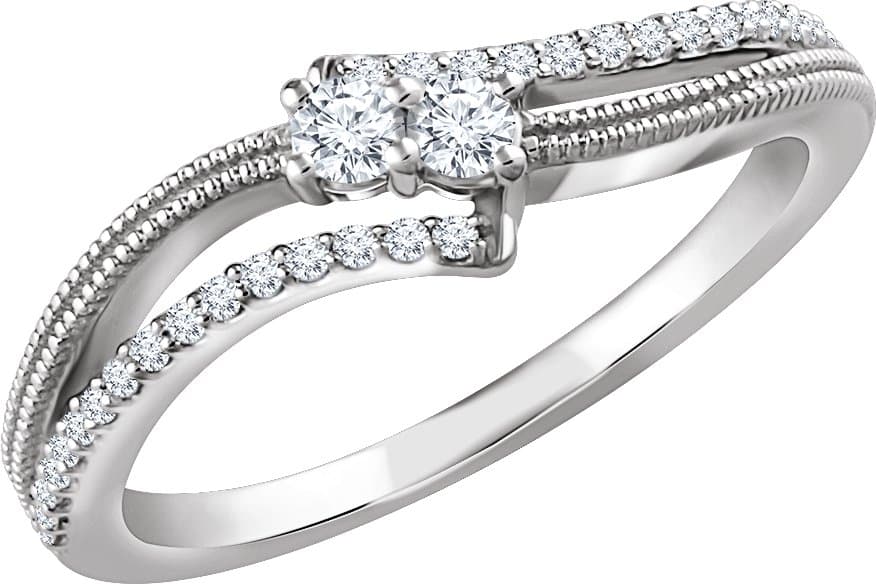 14K White 1/4 CTW Natural Diamond Two-Stone Ring