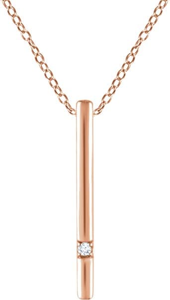 14K Rose .015 CT Natural Diamond Bar 16-18 Necklace