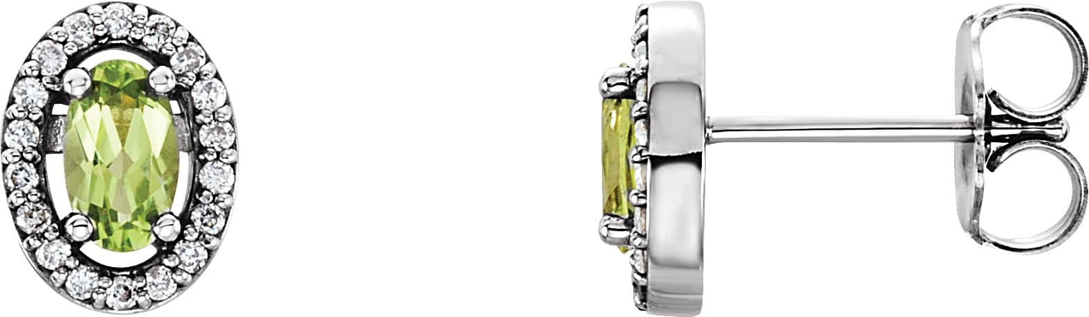14K White Natural Peridot & .08 CTW Natural Diamond Earrings view 1