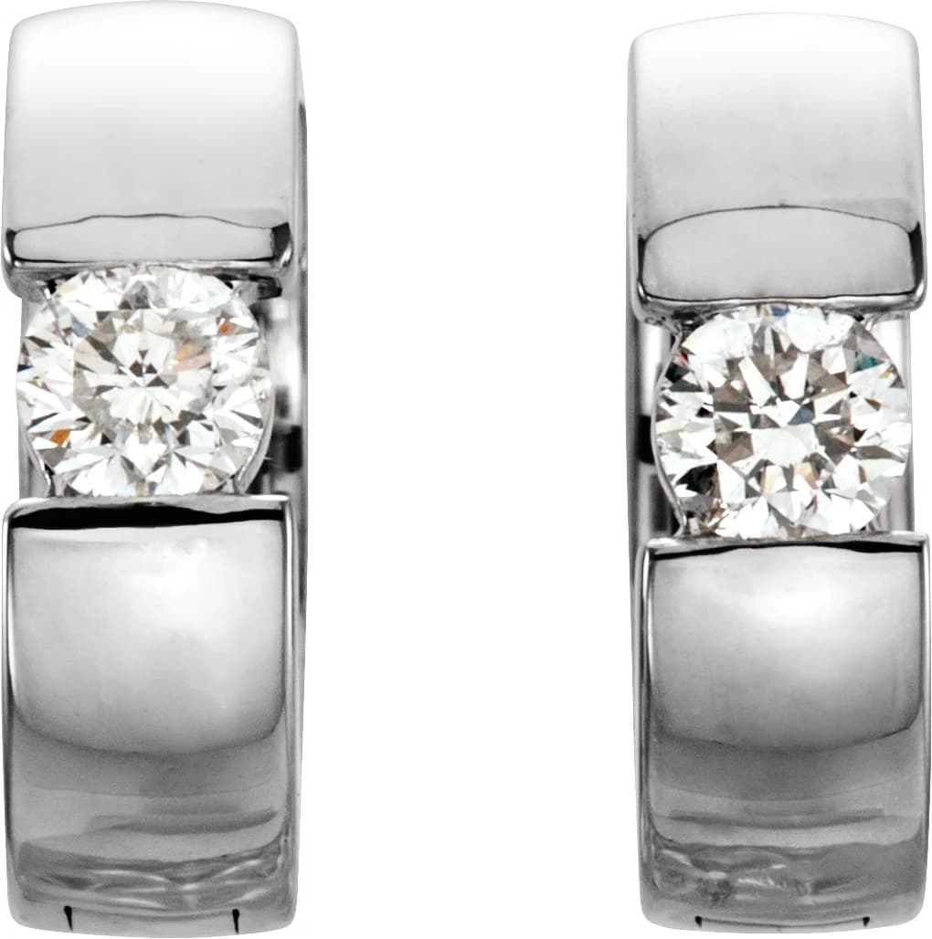 Accented Huggie Hoop Earrings, view 3