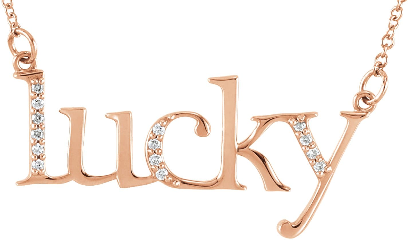 14K Rose .06 CTW Natural Diamond Lucky Phrase 16 1/2 Necklace
