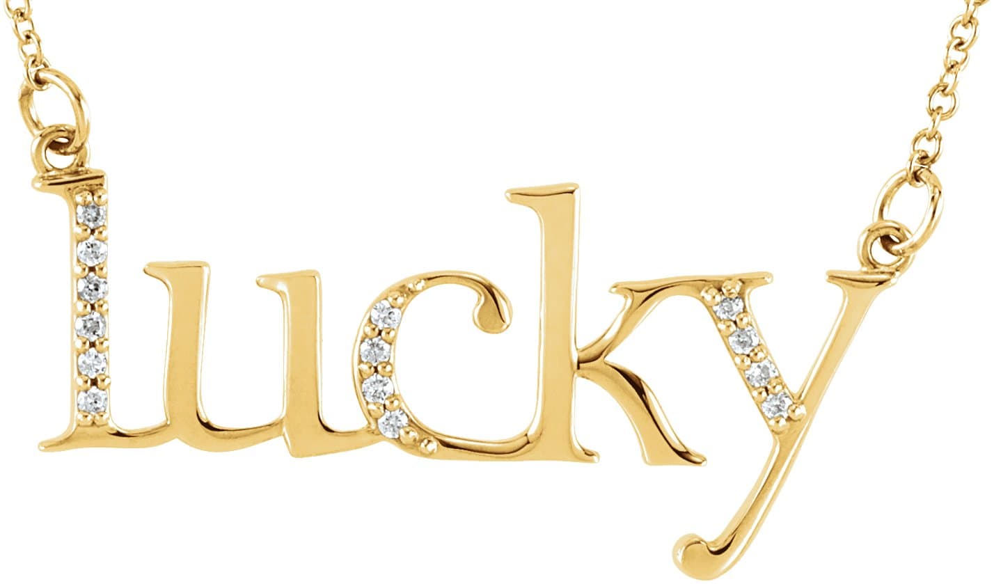 14K Rose .06 CTW Natural Diamond Lucky Phrase 16 1/2 Necklace