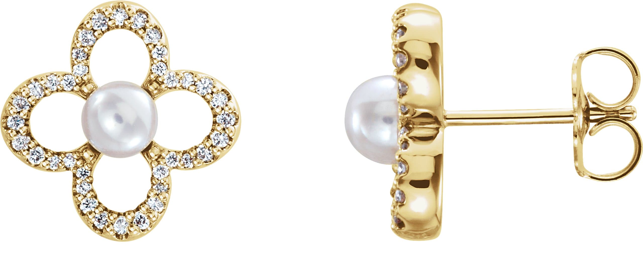 14K Rose Cultured White Freshwater Pearl & 1/4 CTW Natural Diamond Earrings