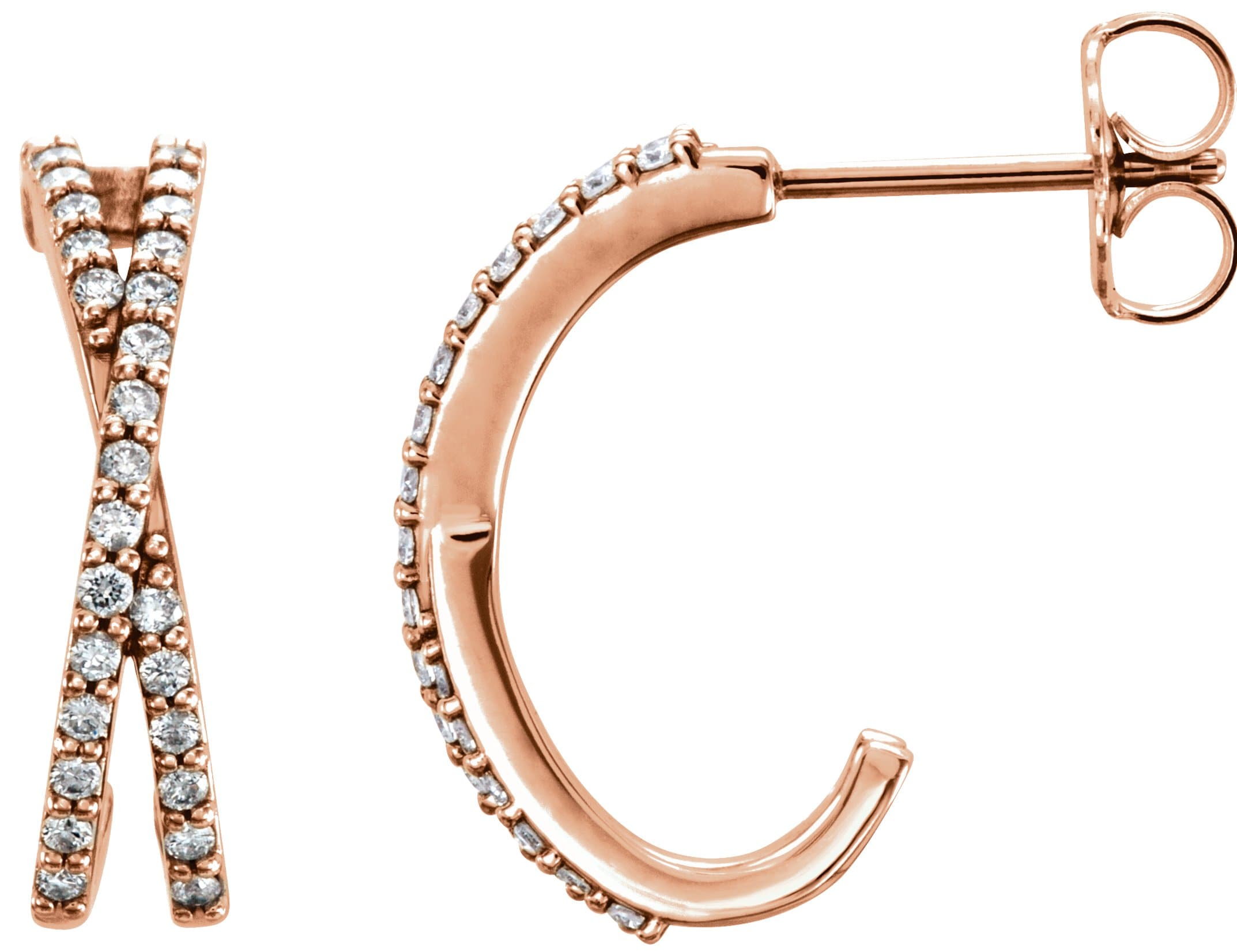 14K Rose 1/4 CTW Natural Diamond Criss-Cross J-Hoop Earrings