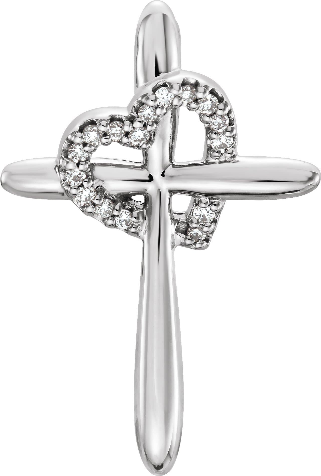 14K White .04 CTW Natural Diamond Heart & Cross Pendant