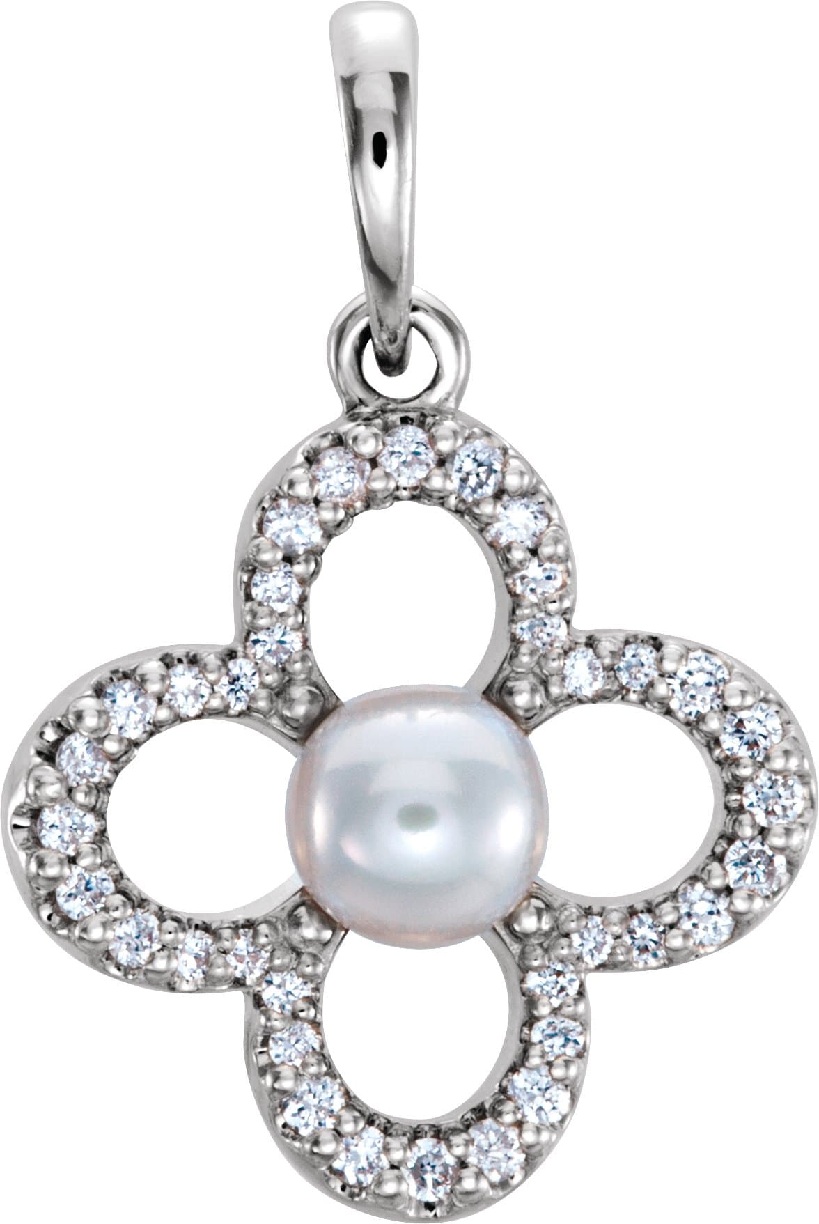 Platinum Cultured White Freshwater Pearl & 1/6 CTW Natural Diamond Clover Pendant