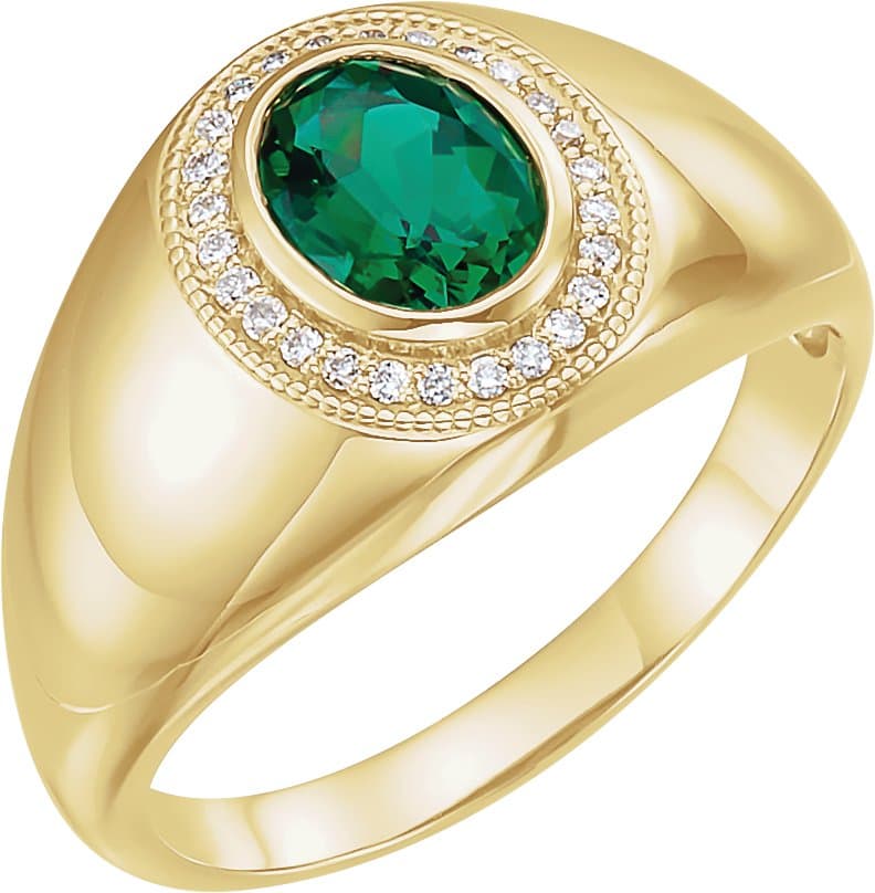 14K White Lab-Grown Emerald & 1/8 CTW Natural Diamond Halo-Style Ring