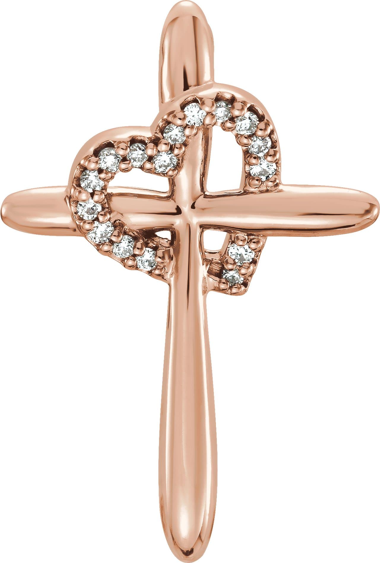14K Rose .04 CTW Natural Diamond Heart & Cross Pendant
