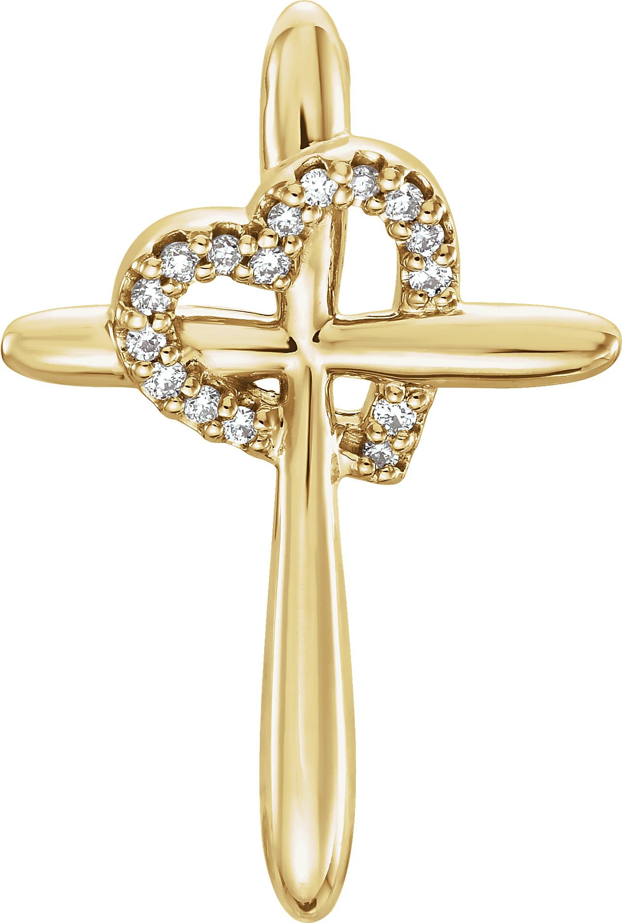 14K White .04 CTW Natural Diamond Heart & Cross Pendant