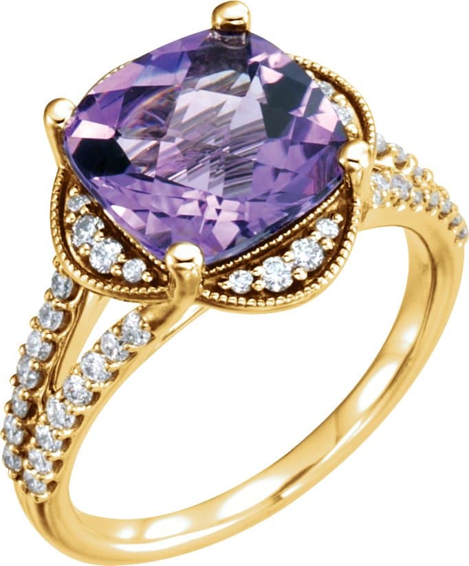 14K Rose Natural Checkerboard Amethyst & 3/8 CTW Natural Diamond Ring