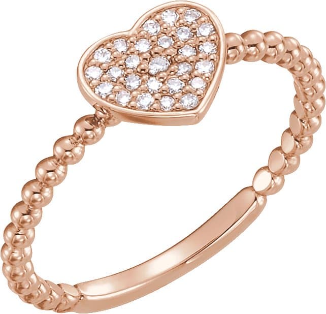 14K Rose 1/8 CTW Natural Diamond Heart Bead Ring