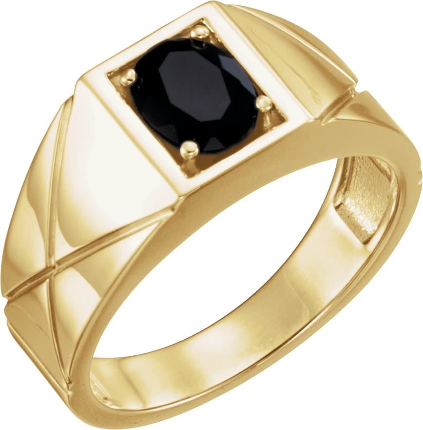 14K White Natural Black Onyx Ring