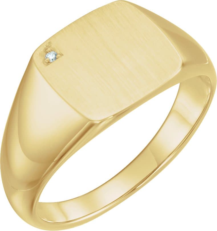 14K White .0075 CT Natural Diamond 12 mm Square Signet Ring