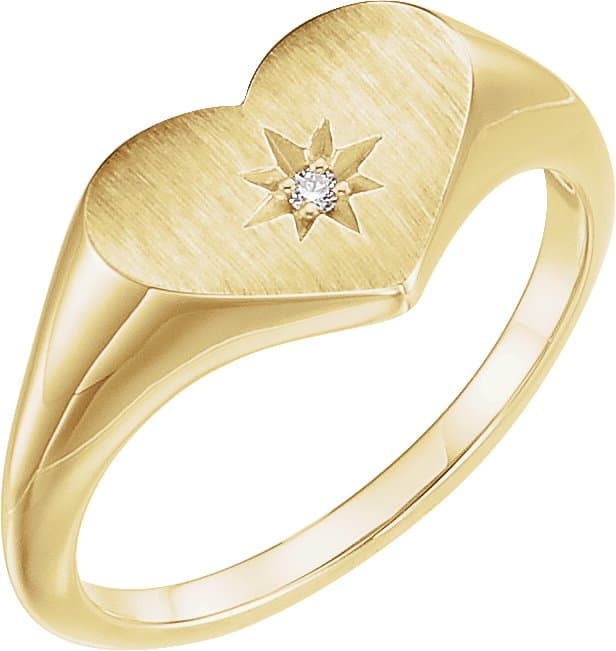 14K Rose .01 CT Natural Diamond 11.9 mm Heart Starburst Ring