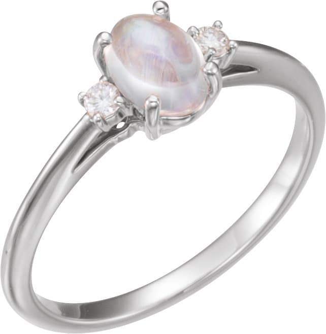 14K Rose Natural Rainbow Moonstone & .06 CTW Natural Diamond Ring