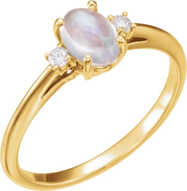 14K Rose Natural Rainbow Moonstone & .06 CTW Natural Diamond Ring