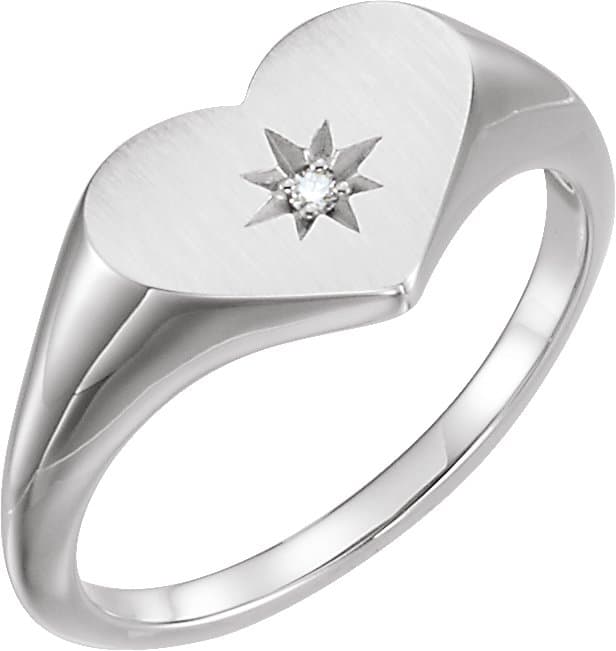 14K Rose .01 CT Natural Diamond 11.9 mm Heart Starburst Ring