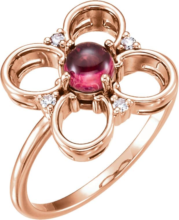 14K Rose Natural Pink Tourmaline & .06 CTW Natural Diamond Clover Ring