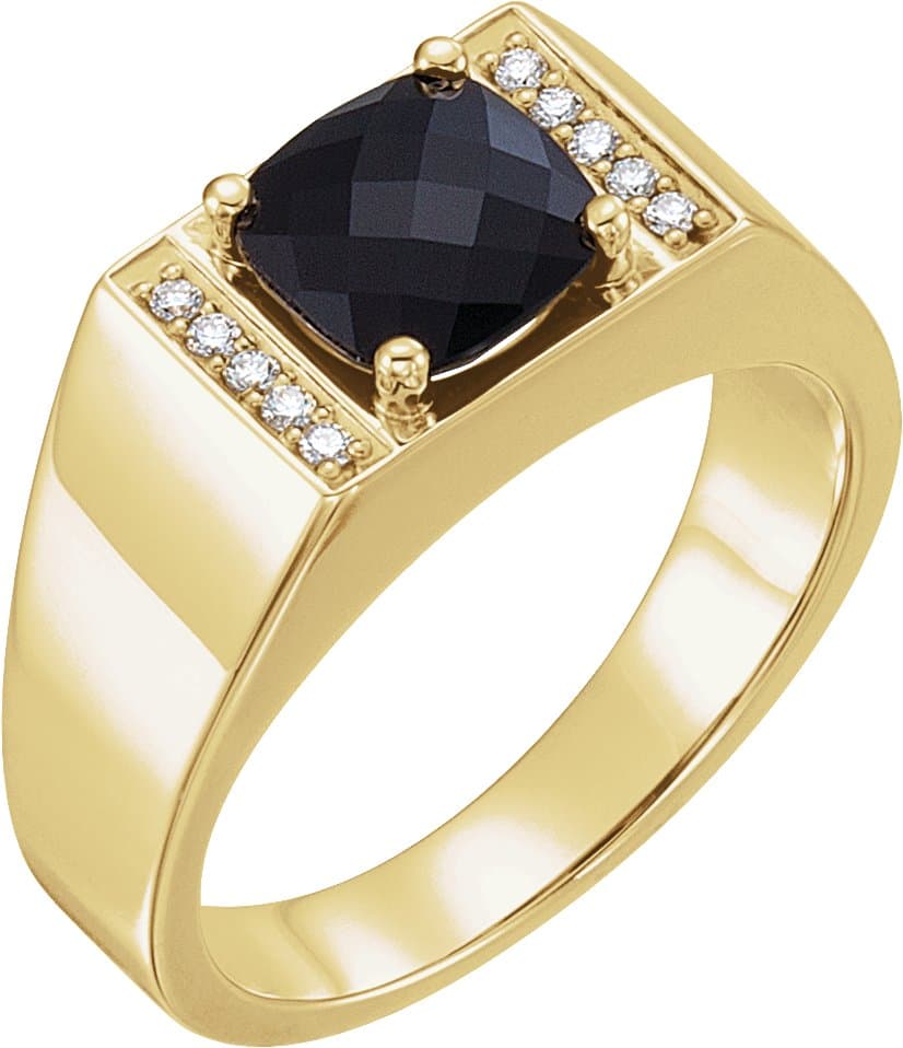14K White Natural Black Onyx & 1/10 CTW Natural Diamond Ring